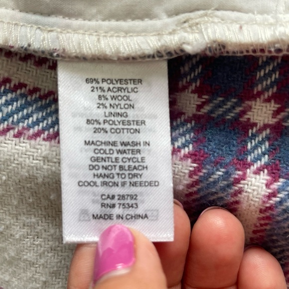 Joie Flannel Plaid Shirt Shacket Jacket Wool Blend Size M Blue Snap Up Oversized - Picture 10 of 12